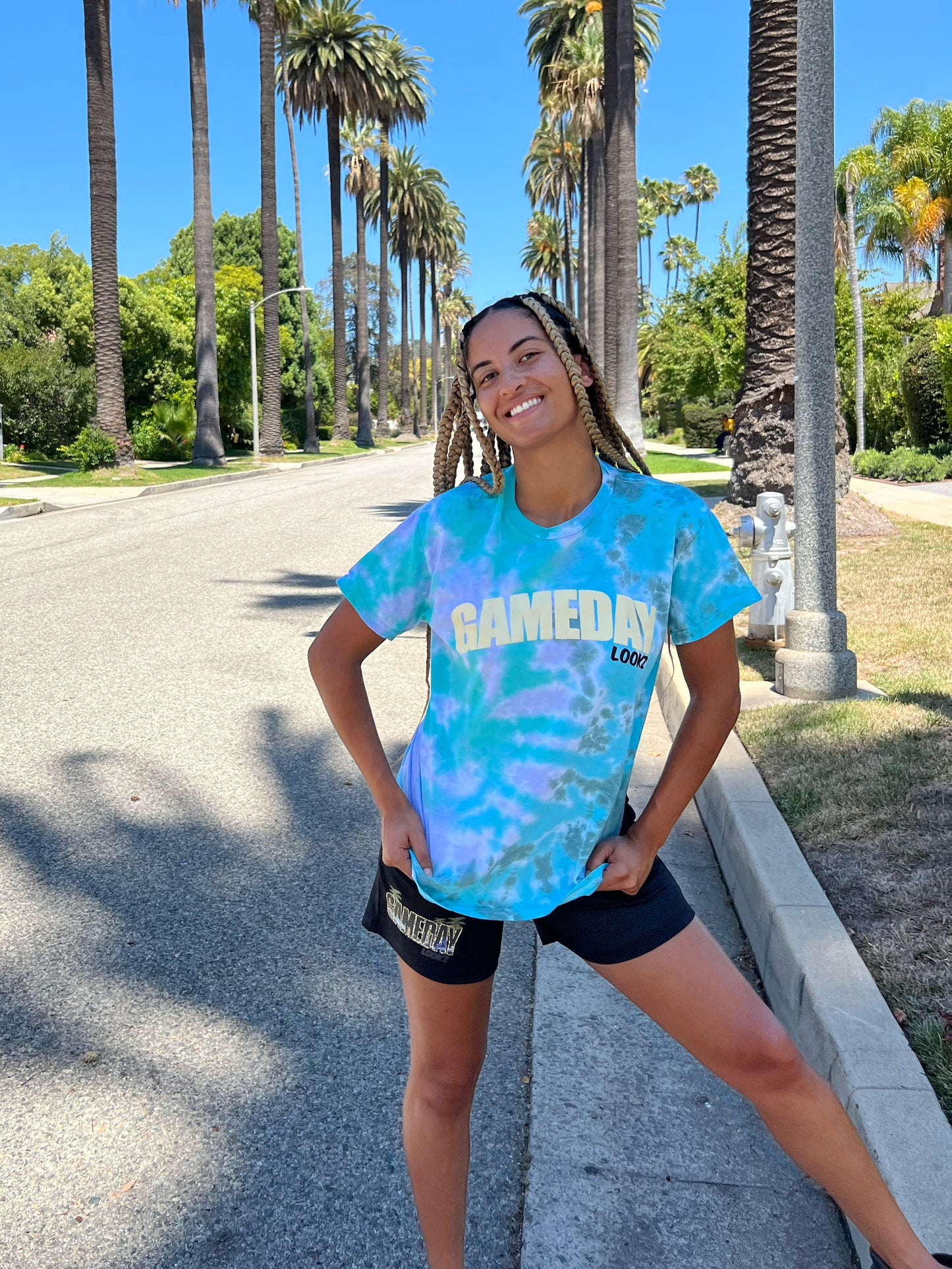 Teal Tie-Dye Game Day Top